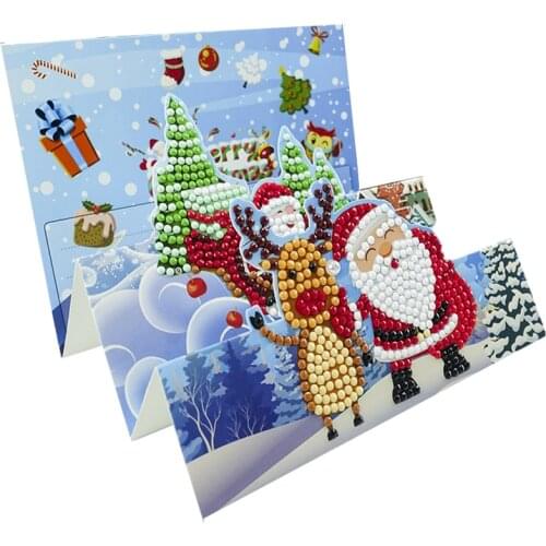 5D DIY Diamond Painting Three-dimensional Christmas Greeting Card Birthday Festival Card Santa Claus Xmas Postcards Gift