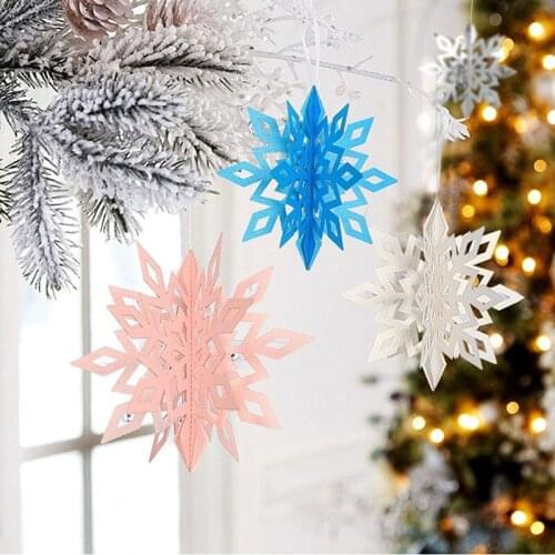 6pcs White/Silver/Pink/Gold/Red 3D Paper Snowflake Hanging Christmas New Year Wedding Decoration Birthday Party Home Decor