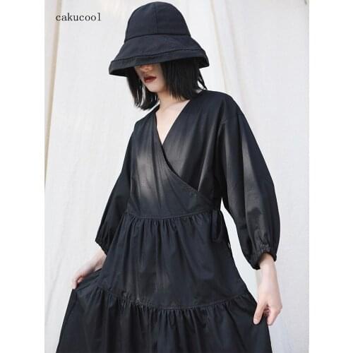 Cakucool New spring and summer 2020 dark niche design waist lace dress cake dress small black dress women