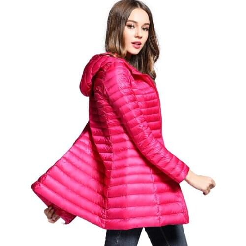 Spring Autumn Fashion Down Jackets 90% White Duck Down Women Coats Light Thin Hooded Warm Female Outwear Plus Size Coats YP0859