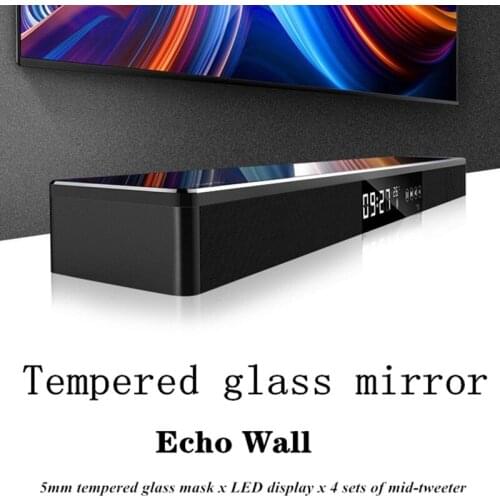 Home Theater TV Echo Wall 3D Stereo Surround Bluetooth Speaker with LED Clock Display Thermometer Music System Central Sound Bar