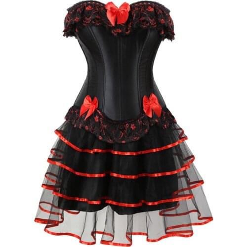 Gothic victorian corset lolita dress plus size lace flower bustier corset with skirt tutu fashion halloween costumes sexy style