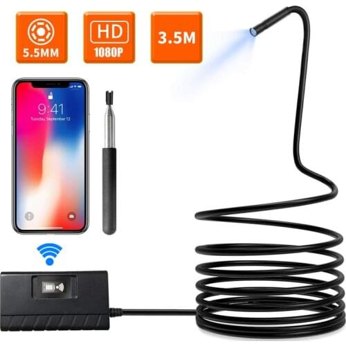 Telescoping 1080P HD Wifi Endoscope Camera 5.5mm Semi-Rigid Snake Camera USB Endoscope Borescope Endoscope for iphone Android