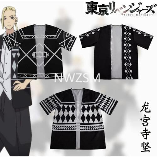 Tokyo Revengers Cosplay Cloak Anime Black White Top for Summer Hanagaki Takemichi Ken Ryuguji Haori Kimono Tee Men Short-sleeve