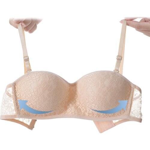 New Girl Ladies Lace Bra Detachable Double Shoulder Strap Girl Seamless Gather Bra Non-slip Wireless Bra Teen Sexy