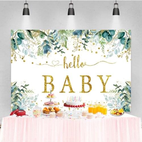 Laeacco Baby Gold Glitter Birthday Green Plant Customization Photo Photography Background Photographic Backdrop For Photo Studio