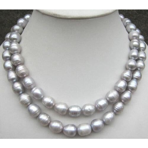 Hot 34 inch AAA 10-11mm natural south sea gray pearl necklace K Gold