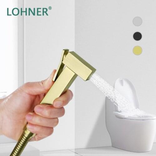 Lohner Square Brass Brushed Bidets Sprayer Douchette Black Gold Silver Set Toilet Handheld Spray Gun Valve Shower Holder Hose