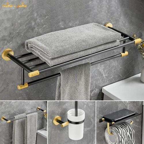 Cooper brass Gold&black Bathroom accessory Set Gold brass Hook Towel Rail Rack Bar Shelf Paper Holder Toothbrush Holder