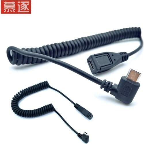 Micro USB Left & Right Angle 90 Degree Male to Female Cable Spring Data Extension Line 50CM