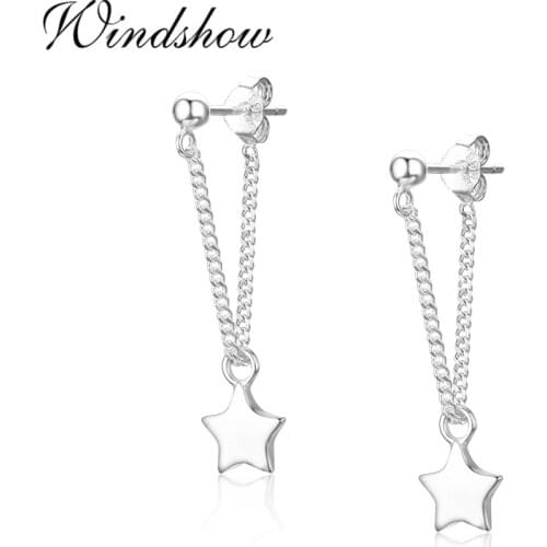 Cute 925 Sterling Silver Pentagram Star Charms Pendientes Chain Stud Earrings For Women Jewelry Kids Girls Aros Aretes Kolczyki