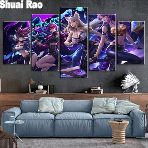 Multi panel diamond painting Anime Game Girls Diamond Embroidery Round Diamant Painting DIY Mosaic Cartoon 5 Piece Home Decor