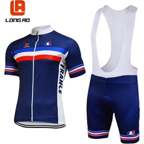 Long ao france cycling team blue mens short sleeve cycling jersey short sets summer racing clothing Pro Cycling Team clothes
