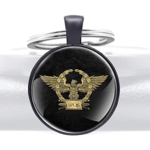 Senātus Populusque Rōmānus SPQR Roman Empire Black Glass Dome Keychains Men Women Keyring Jewelry Gifts