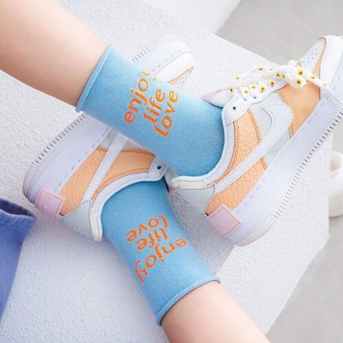 Women Socks 2020 Autumn Fashion Letter Brief Cotton New Solid Color Breathable Deodorant Comfortable Socks Women Wild Casual