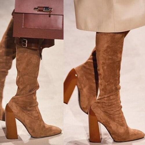 New Suede Pointed Toe Thigh High Boots Thick Heels Sexy Over The Knee Boots For Women Fashion Winter Boots Women Botines Mujer