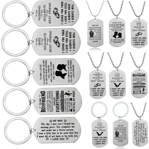 Stainless Steel Dog Tag Pendant Necklace Engraved Words To My Love Husband Wife Boyfriend Man Lovers Couple Valentines Day Gift
