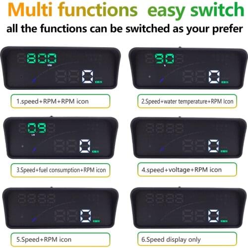 P9 Car Dashboard HUD Head Up Display Multi-Functional Speed RPM Fuel Consumption Driving Time Alarm with OBD Cable Electrics