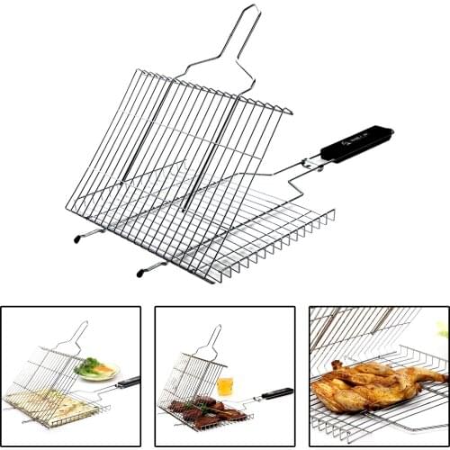 Portable BBQ Grilling Basket Stainless Steel Nonstick Barbecue Grill Basket Tools Grill Mesh for Fish Hamburger