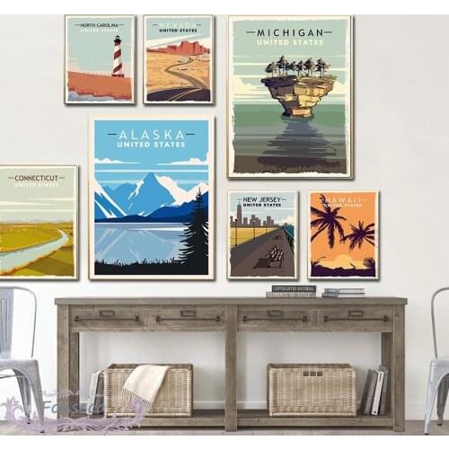 Natural World Landscape Retro Illustration Canvas Painting Nordic United States Namibia Yemen Poster Decorative Wall Pictures