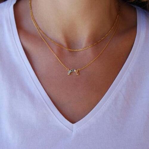 Simple Rainbow Curved Necklace Gold Filled 925 Sterling Silver Colorful Cubic Zirconia Top Quality Minimalist Delicate Jewelry