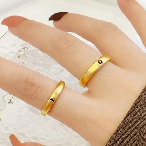 Adjustable Size Ring Sun Moon Couple Rings Minimalist 18K Gold Opening Rings For Men Women Couple Engagement Jewel