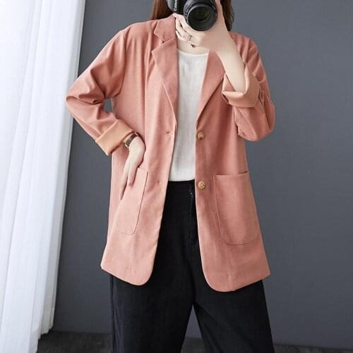 Retro Single Breasted Blazer 2021 Spring Plus Size Solid Color Casual All-Match Suit Jacket Long Sleeve Leisure Shirt Coat zh138