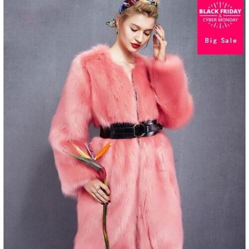 S-2XL Womens winter faux fox fur coat winter longger warm Fox Fur collar long sleeve stitching coat with belt wj1393 free send