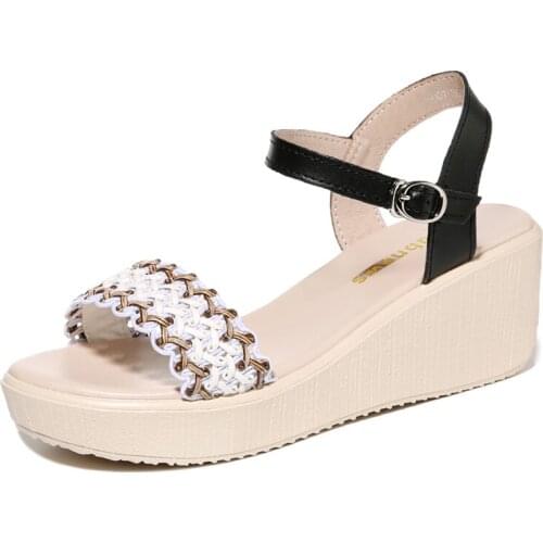 Open-Toe Wedge Sandals, Flat Buckle Shoes, WomenS Platform WomenS Shoes