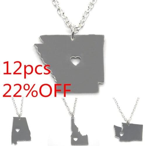 US State map necklace silver tone New york Washington Mississippi Indiana Hawaii New jersey Arkansas Alabama Louisiana necklace