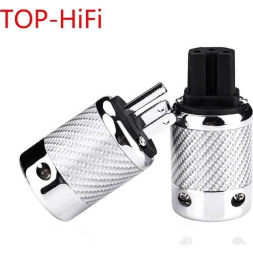 TOP-HiFi pair Carbon Fiber Rhodium Plated US Power ack Adapter Socket Plug IEC Female Connector for AC Power Cord Cable