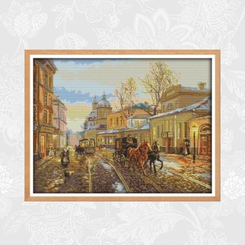 Street View F964 Scenery Paintings Chinese Cross Stitch kits Counted Printed On Canvas Embroidery DMC 11CT 14CT Home Decor