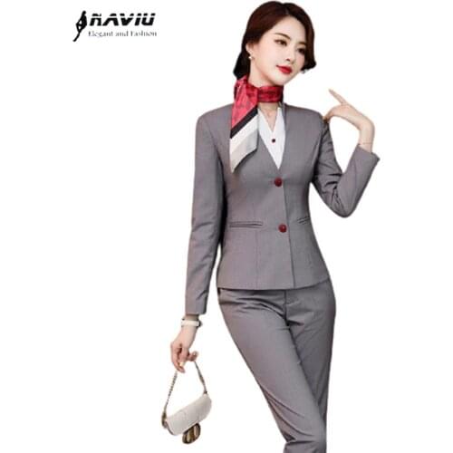 Stewardess Uniform Professional Suits Women Temperament High End Formal Long Sleeve Blazer And Pants Office Ladies Work Clothes