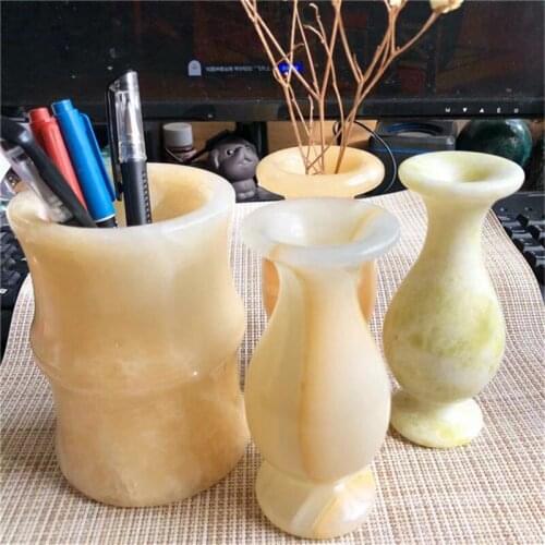 Natural Afghan topaz vase green jasper quartz for home decoration