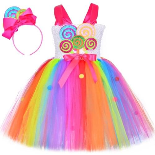 Girls Lollipop Candy Tutu Dress Rainbow Girl Birthday Party Tulle Dress Carnival Halloween Costume for Kids Princess Dress Gown