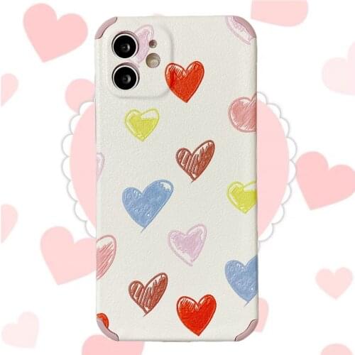 Sweet Love Hard Phone Case for iphone 11 12 pro xs Max 5S 6 6S 7 8 plus X XR 12 Mini Lambskin Camera Lens Protective Cover