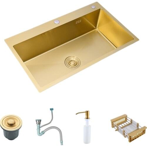 Handmade Gold kitchen sinks above counter or udermount sink Vegetable Washing basin Sinks single bowl 304 Stainless Steel