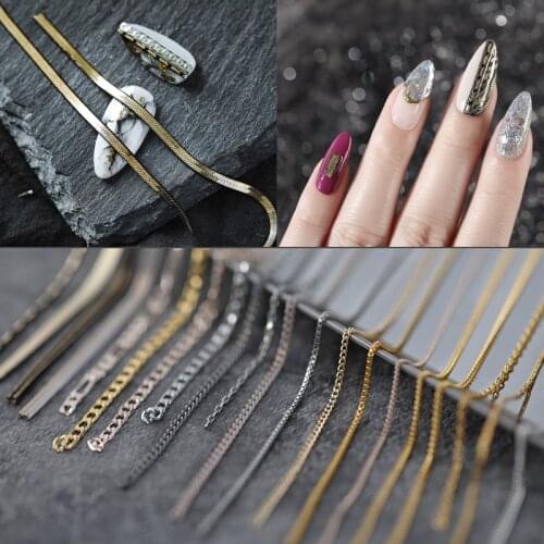 1 Pc Metal Chain 3D Nail Decorations Golden Charms Line Nail Paillette Silver Accessories Metal Manicure Japanese Design
