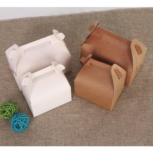 10pcs/lot Large Kraft Paper Favor Box Gift With Handle Cupcake Cake Packaging Box For Christmas Birthday Wedding Party Supplies