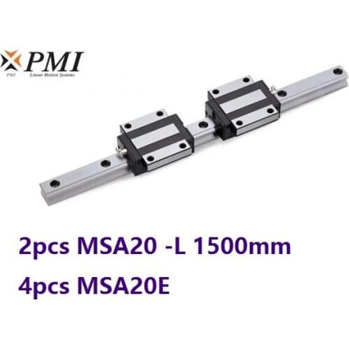 2pcs origial Taiwan PMI MSA20 -L 1500mm linear guide + 4pcs MSA20E flange carriage blocks for CNC router