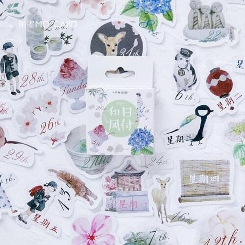 45 PCS/box New Japanese Style Date Paper Lable Stickers Crafts And Scrapbooking Decorative Lifelog Sticker DIY Lovely Stationery