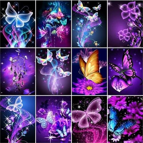 5D DIY Diamond Painting Fluorescence Butterfly Mosaic Diamond Embroidery Full Drill Animal Home Decoration Cross Stitch Kits
