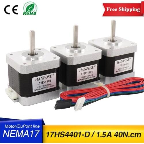 Free shipping 3pcs 4-lead Nema17 Stepper Motor 42 motor Nema 17 motor 1.7A (17HS4401-D) dupont wire 3D printer motor and CNC XYZ