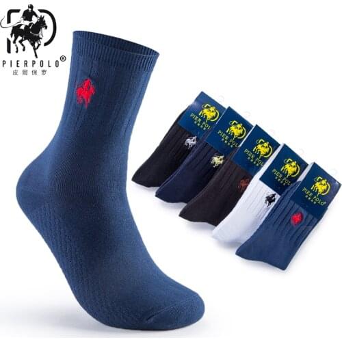 Brand Men Pier Polo Embroidery Calcetines Happy Meia Mens Socks Business Cotton Socks
