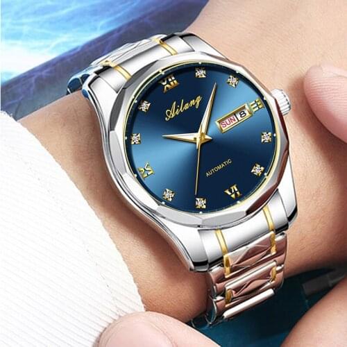 AILANG Luxury Automatic Mechanical Watch Mens Week Calendar Sports Stainless Steel Waterproof Luminous Business Men Watches