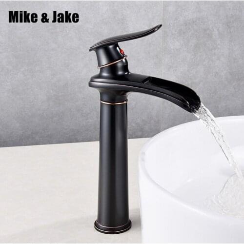 Black waterfall basin faucet bathroom black crane deck mounted sink tap cold and hot mixer tap basin mixer black tap MJ3048