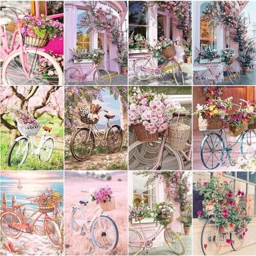 EverShine Diamond Painting Flowers DIY Diamond Mosaic Landscape Cross Stitch Bicycle Full Square Rhinestones Embroidery Wall Art