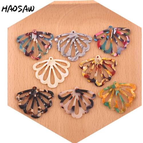 HAOSAW 36*31MM 6Pcs/Lot Acetic Acid Charm/Hollow Out/Fan Shape/DIY Jewelry Making/Jewelry Accessory/HandMade/Earring Findings