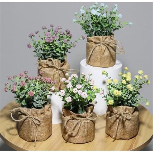 Artificial Flower Gypsophila Hemp Bag Small Potted Plant Home Decoration Desktop Decoration Artificial Plant Popular Beautiful