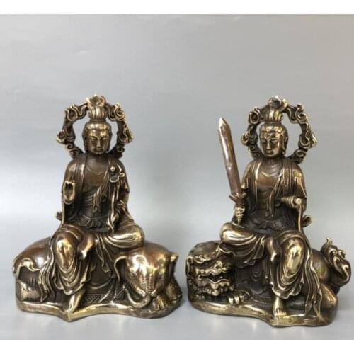 China brass archaize Manjusri Guanyin and Samantabhadra Guanyin crafts statue